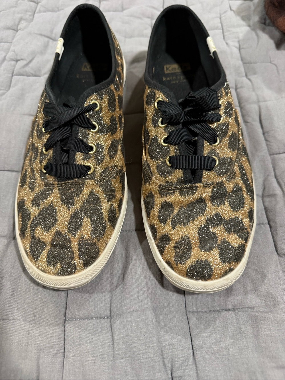 Keds x Kate Spade Leopard Print Glitter Sneakers in Gold and Black